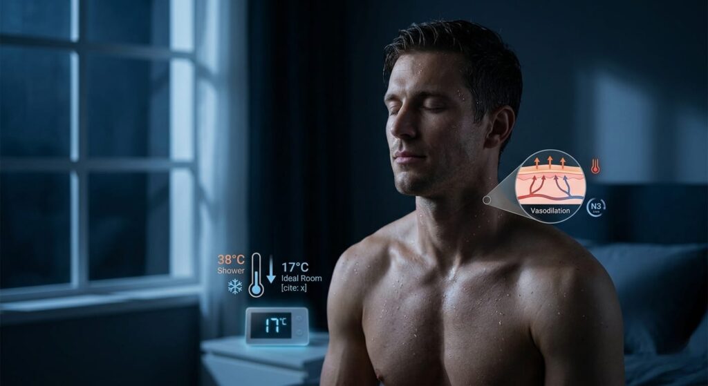 Sleep Optimization Protocol for Athletes: Timing, Temperature & Recovery Stack
Athlete sleep optimization Warm shower protocol triggering
vasodilation for deep N3 sleep.