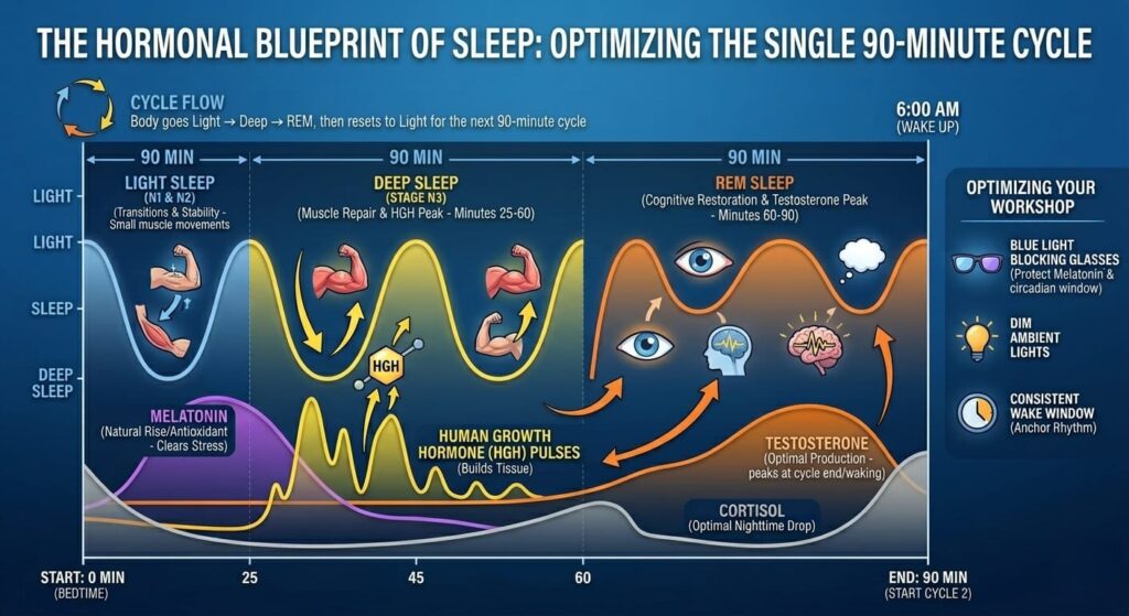 Sleep Is Not Rest: It's the Hormonal Workshop That Rebuilds Your Body Sleep architecture for athletes 90 minute cycle chart